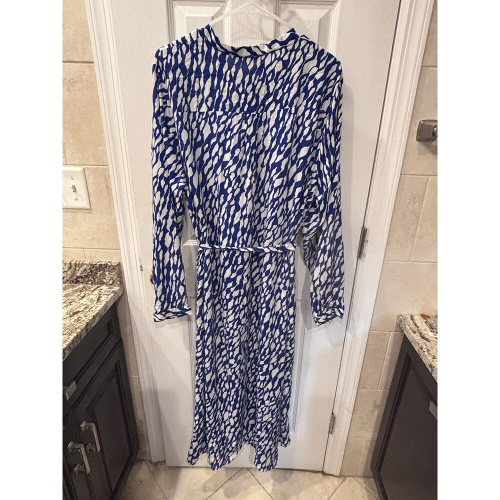 Vero Moda Curve Blue White Abstract Midi Shirt Dress Belted Women's Plus Size 18